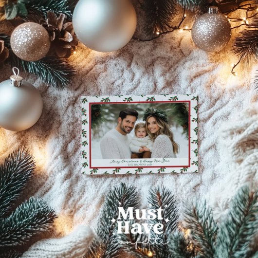 赤と緑のホリーベリーのクリスマスカード シーズンカード