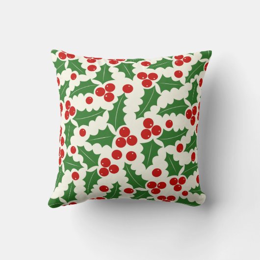 赤と緑のホリーベリーパターンクリスマス クッション (裏面)