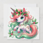 赤と緑のホーリーに飾られたユニコーン シーズンカード (正面)