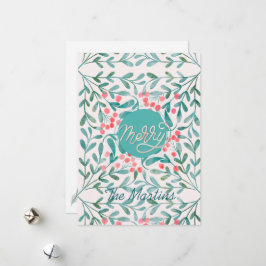 赤と緑のボタニカルなクリスマス　手書き文字 シーズンカード