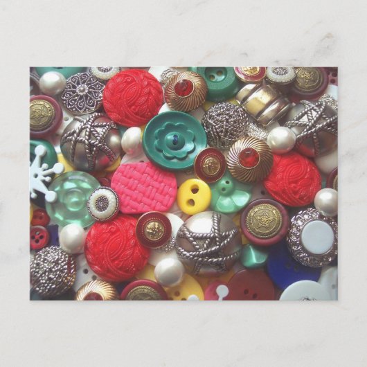 赤と緑のボタンコラージュ ポストカード (正面)