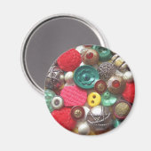 赤と緑のボタンコラージュ マグネット (正面/裏面)