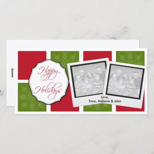 赤と緑のボックスのクリスマスフォトカード シーズンカード (正面/裏面)
