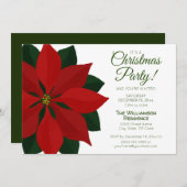 赤と緑のポインセチアのクリスマスパーティー 招待状 (正面/裏面)