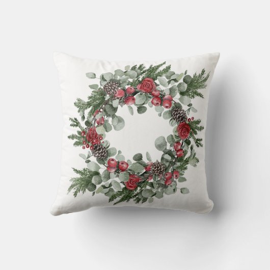 赤と緑のポインセチア松の円錐常緑樹 クッション (裏面)