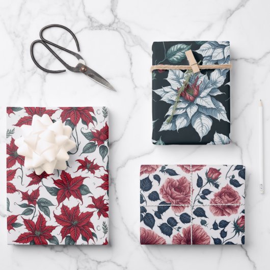 赤と緑のポイントはクリスマスプレゼント ラッピングペーパーシート (正面)