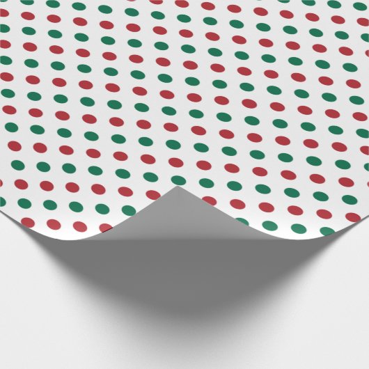 赤と緑のポルカホワイト点々のあるクリスマス ラッピングペーパー (角)