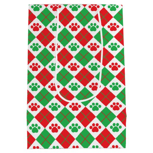 赤と緑のポーアーガイルト印刷 ミディアムペーパーバッグ (裏面)