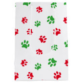 赤と緑のポー印刷パターンのクリスマステーマ ミディアムペーパーバッグ (裏面)