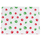 赤と緑のポー印刷パターンのクリスマステーマ ラージペーパーバッグ (正面)