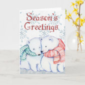 赤と緑のマフラーがかわいい北極クマ カード (黄色い花)