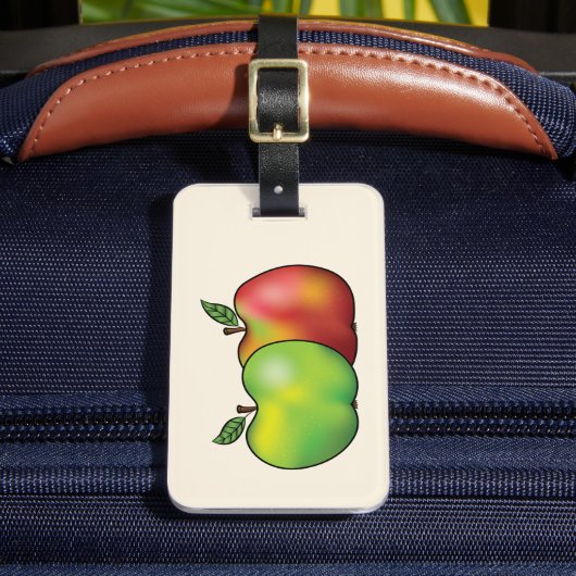 赤と緑のマンガのリンゴの果実とカスタム文字 ラゲッジタグ (正面インサイチュ2)