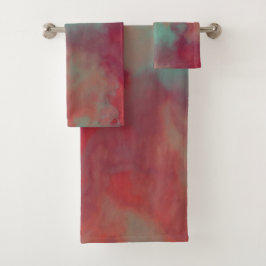 赤と緑のマーリング抽象芸術 バスタオルセット