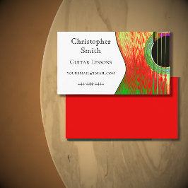 赤と緑のミュージカルギターレッスン抽象芸術 名刺