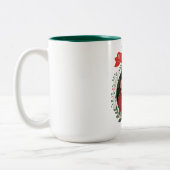 赤と緑のメリークリスマスと喜びの家族マグカップ ツートーンマグカップ (左)