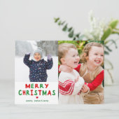 赤と緑のメリークリスマスのカスタム写真 シーズンカード (スタンド正面)