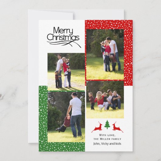赤と緑のメリークリスマスのタイポグラフィ写真 シーズンカード (正面)
