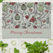 赤と緑のメリークリスマスカントリー女性のカーボーイ キッチンタオル (折り畳み)