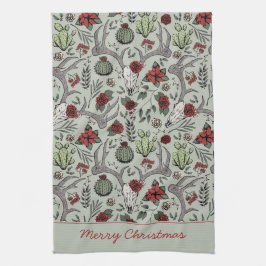 赤と緑のメリークリスマスカントリー女性のカーボーイ キッチンタオル