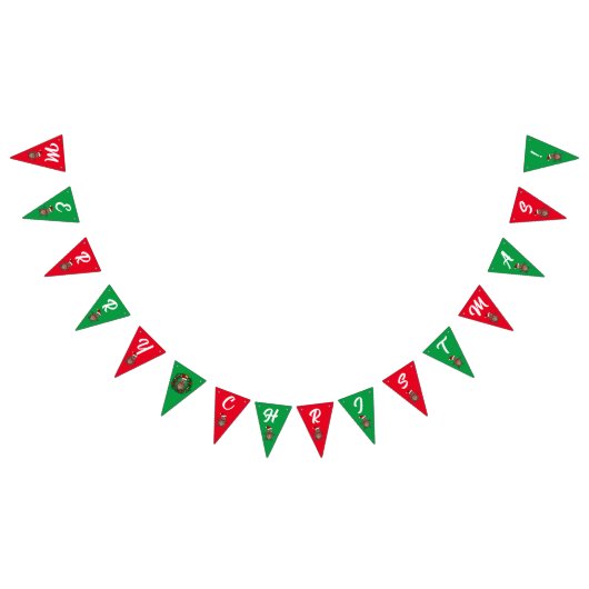 赤と緑のメリークリスマスクオッカ バンティングフラッグ (全)