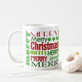 赤と緑のメリークリスマスタイポグラフィーホリデーマグ コーヒーマグカップ