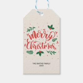 赤と緑のメリークリスマスタイポグラフィ文字 ギフトタグ