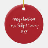 赤と緑のメリークリスマスフォトカスタム セラミックオーナメント (裏面)