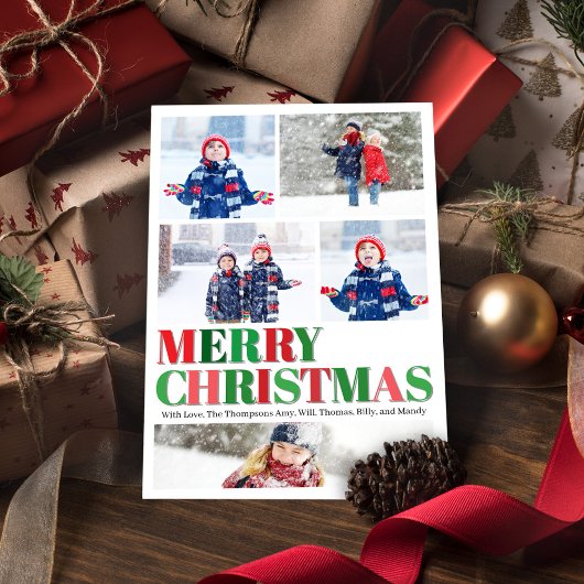 赤と緑のメリークリスマスフォトコラージュ シーズンカード