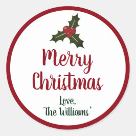 赤と緑のメリークリスマスホリーベリー ラウンドシール
