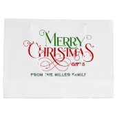 赤と緑のメリークリスマスレトロタイポグラフィ ラージペーパーバッグ (裏面)