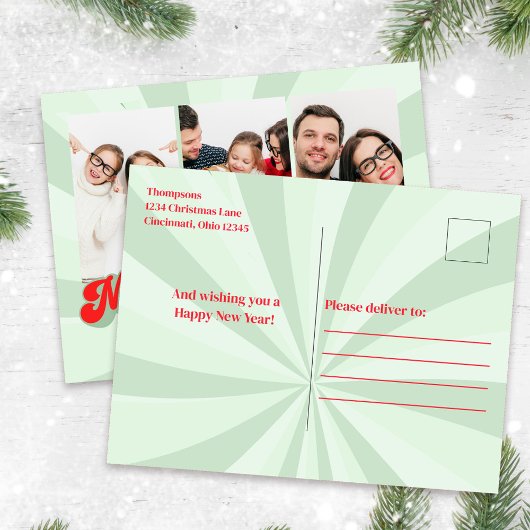 赤と緑のメリークリスマスレトロ写真 シーズンポストカード