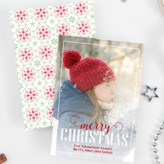 赤と緑のメリークリスマスワンフォト シーズンカード