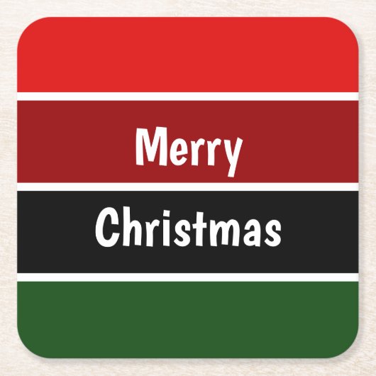 赤と緑のメリークリスマス スクエアペーパーコースター (正面)