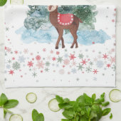 赤と緑のメリークリスマス・トナカイ キッチンタオル (折り畳み)