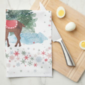 赤と緑のメリークリスマス・トナカイ キッチンタオル (四つ折り)
