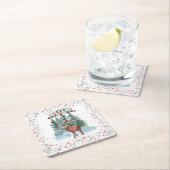 赤と緑のメリークリスマス・トナカイ スクエアペーパーコースター (インサイチュ)