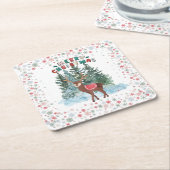 赤と緑のメリークリスマス・トナカイ スクエアペーパーコースター (アングル)