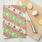 赤と緑のモザイクキッチンタオル キッチンタオル (四つ折り)