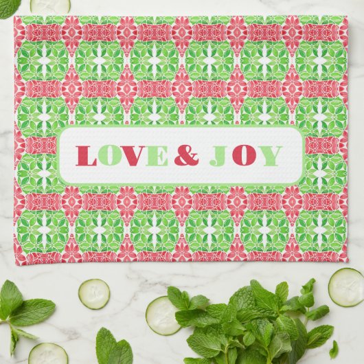 赤と緑のモザイクキッチンタオル キッチンタオル (折り畳み)