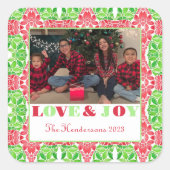 赤と緑のモザイク写真の正方形ステッカー スクエアシール (正面)