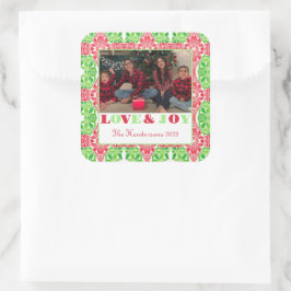 赤と緑のモザイク写真の正方形ステッカー スクエアシール