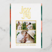 赤と緑のモダンで抽象的な、楽しい3枚の写真のホイルハガキ 箔シーズンカード (正面)