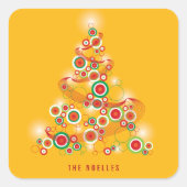 赤と緑のモダンな円形がきらきら光るクリスマスツリー スクエアシール (正面)