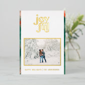 赤と緑のモダンな抽象的な喜びに満ちた写真のホリデー フォイルカード 箔シーズンカード (立ち正面)