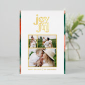 赤と緑のモダンな抽象的な楽しい3枚の写真のホイルハガキ 箔シーズンカード (立ち正面)