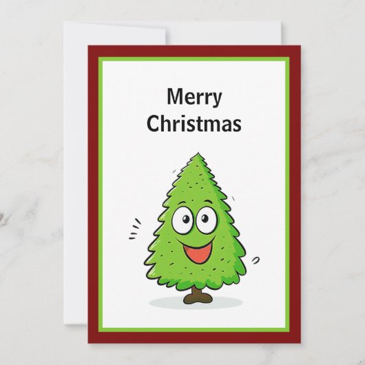 赤と緑のモダンクールミニマルクリスマスツリー シーズンカード (正面)