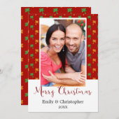 赤と緑のヤシの木の熱帯クリスマスフォト シーズンカード (正面/裏面)