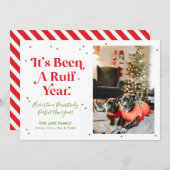 赤と緑のラフ年の犬の写真クリスマスカード シーズンカード (正面/裏面)