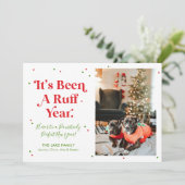 赤と緑のラフ年の犬の写真クリスマスカード シーズンカード (スタンド正面)