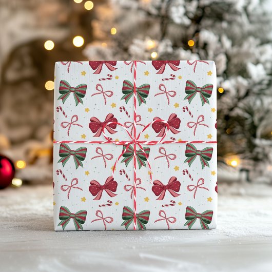 赤と緑のリボンのクリスマス包装紙 ラッピングペーパー